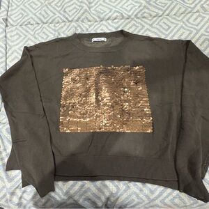 Sequin Embellished Brown Sweater